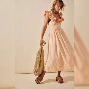Free People Ruffle It Up Midi Dress S 6 Women's Casual Ivory Cotton NEW 42558
